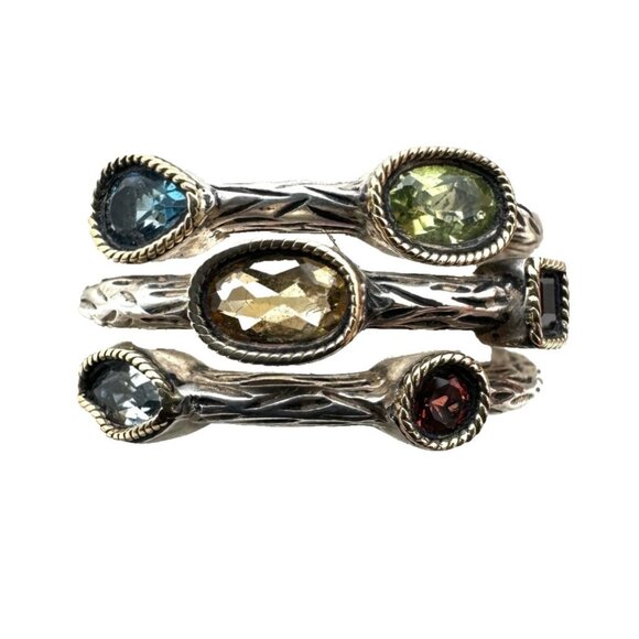 Effy Jewelry - Effy Multi Gemstone BH 925 Sterling Silver 18k Yellow Gold 2 Tone Ring Size 7